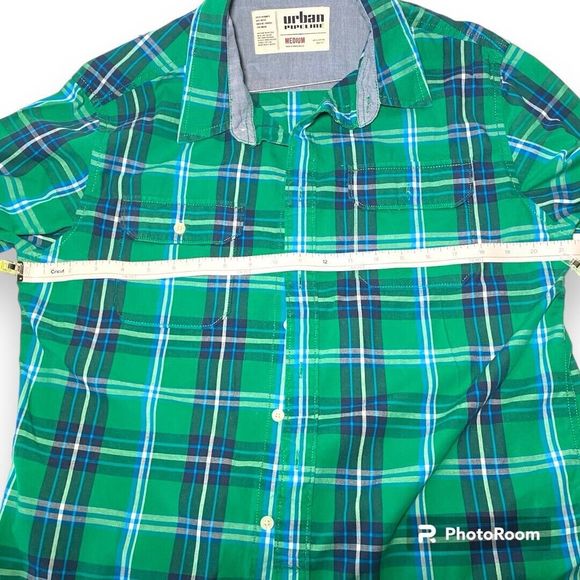 Urban Pipeline Shirt Mens Medium M Green Blue Plaid Button Up Casual - Picture 5 of 8
